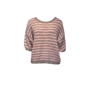 Roze/bruin streep trui korte mouwen